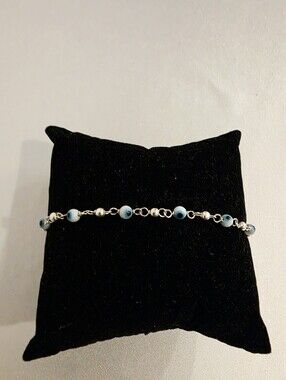 Blue Evil Eye Protection Bracelet Sterling Silver 925, 7" New